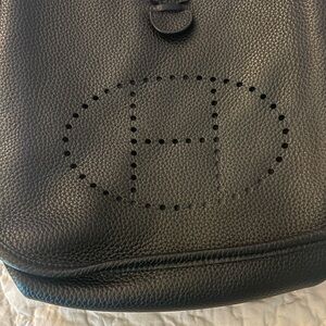 Hermes shoulder satchel bag black leather